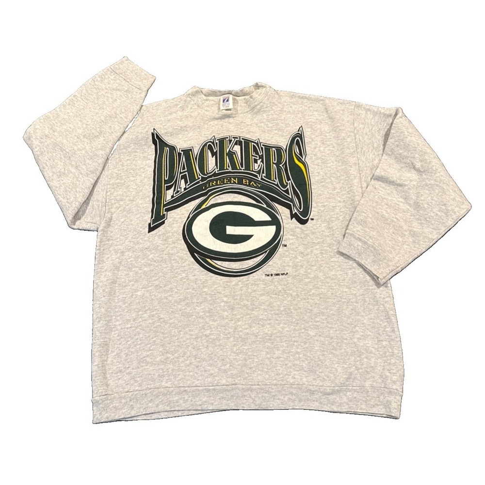 Vtg 90s Green Bay Packers Logo 7 Sweater Mens XL Gray Made in USA NFL Crewneck